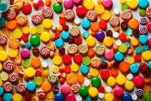 bunt Süßigkeiten Süßigkeiten auf ein Weiß Hintergrund. KI-generiert foto