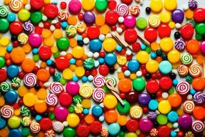 ein groß Stapel von bunt Süßigkeiten. KI-generiert foto