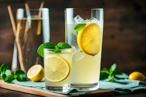 Limonade im ein Glas mit Minze Blätter und Zitronen. KI-generiert foto