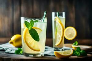 Limonade im ein Glas mit Minze Blätter. KI-generiert foto