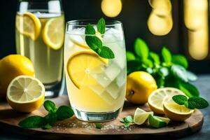 Limonade mit Minze Blätter und Zitronen. KI-generiert foto