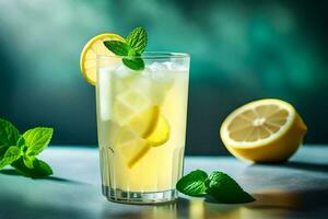 ein Glas von Limonade mit Minze Blätter. KI-generiert foto