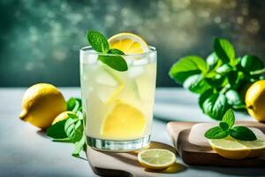 Limonade mit Minze Blätter und Zitronen. KI-generiert foto