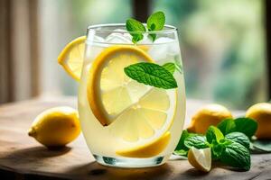 Limonade im ein Glas mit Minze Blätter. KI-generiert foto