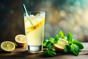 Limonade im ein Glas mit Minze Blätter und Zitronen. KI-generiert foto