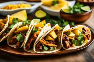 Mexikaner Hähnchen Tacos mit Ananas und Koriander. KI-generiert foto