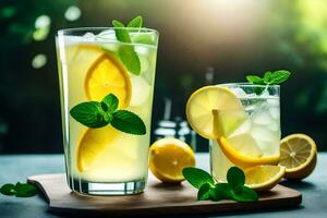 Limonade im ein Glas mit Minze Blätter. KI-generiert foto