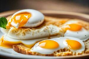 Eier auf Toast mit ein Scheibe von Zitrone. KI-generiert foto