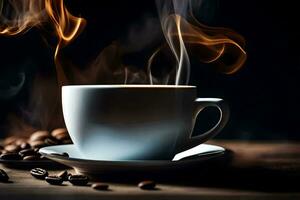 Kaffee Bohnen und ein Tasse von Kaffee. KI-generiert foto