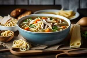 Hähnchen Nudel Suppe mit Gemüse und Nudeln. KI-generiert foto