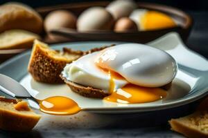 Eier auf Toast mit Butter und Brot. KI-generiert foto