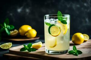 Limonade im ein Glas mit Minze Blätter. KI-generiert foto