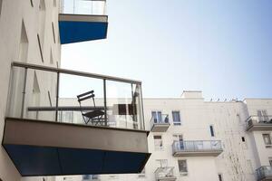 Außen von ein modern mehrstöckig Wohnung Gebäude - - Fassade, Fenster und Balkone. foto