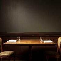 Restaurant leeren dunkel Tabelle Hintergrund Vorderseite Aussicht ai generativ foto