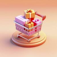 Licht Orange und Rosa Einkaufen Wagen mit Geschenk Box Symbol. ai generativ foto