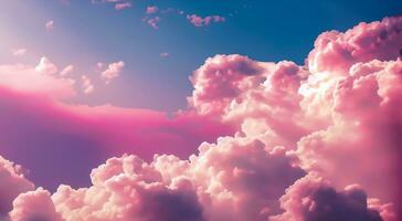 Rosa flauschige Sanft Wolken. schön wolkig Himmel. Traum Wolke von Himmel. Natur Hintergrund oder Hintergrund. generativ ai foto