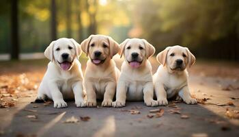 ein Gelb Labor Hund Verlegung im das Gras ai generiert foto