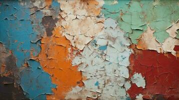 ein Mauer mit Peeling Farbe Aufschlussreich Schichten auf Gebäude hd Textur Hintergrund höchst detailliert ai generativ foto