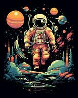 ein Planet Mann mit ein retro Astronaut Design Szene foto