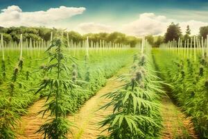 Marihuana blühen Pflanzen Natur von Bauernhof Feld mit grün. neural Netzwerk ai generiert foto