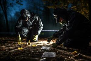 forensisch Experten Prüfung Beweise im ein gut beleuchtet und Fachmann Umfeld. generativ ai foto