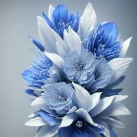 Blume realistisch nahtlos Schmetterling abstrakt Muster. Blumen- zufällig Hintergrund Blau Weiß ai generativ foto
