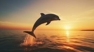 ein Delfin Fisch Springen auf ein See., generativ ai foto