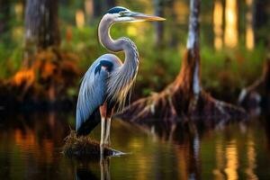 großartig Blau Reiher Ardea Herodien im Everglades National Park, Florida, großartig Blau Reiher im Everglades National Park, Florida, USA, ai generiert foto