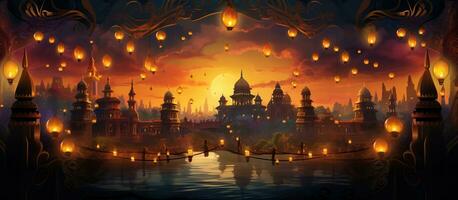 Diwali Hindu Festival Konzept mit Indien Stadt, Dorf dekoriert zum Urlaub. foto