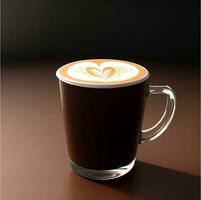 Kaffee Tasse mit Latté Kunst gestalten, oben und Seite Sicht, Cappuccino, Amerikaner, Espresso, Mokka, Kakao. ai generativ foto