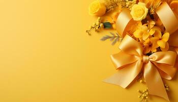Zitrone und Blumen auf Gelb Hintergrund ai generiert foto