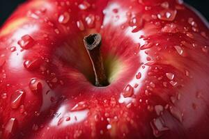 schließen oben von ein saftig rot Apfel durch ai generativ foto