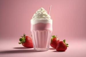 cremig Erdbeere Milchshake durch ai generativ foto