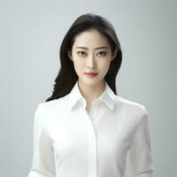 jung asiatisch Frau im Weiß passen ai generiert foto