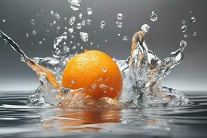 frisch Orange gefallen im Wasser durch ai generativ foto