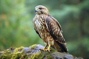 Falke Sitzung auf Felsen suchen zum Beute. ai generiert foto