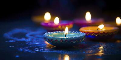 glücklich Diwali. Diya Öl Lampen wurden zündete während das Feier. ai generiert foto