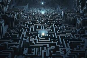 künstlich Intelligenz im ein abstrakt Labyrinth. ai generiert foto
