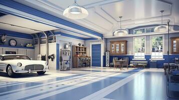 modern Innere Garage Design mit Wagen. ai generiert foto