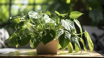 Philodendron auf ein Tisch. ai generiert foto