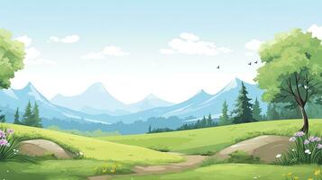 Karikatur Natur Landschaft mit Berg und Blau Himmel Hintergrund. ai generiert foto