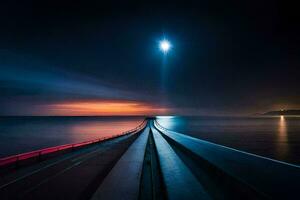 ein lange Exposition Foto von ein Seebrücke beim Nacht. KI-generiert