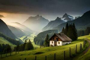 Foto Hintergrund Berge, das Himmel, das Sonne, das Berge, das Haus, das Straße,. KI-generiert