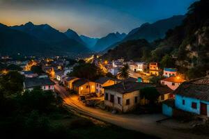 Foto Hintergrund das Himmel, Berge, Nacht, das Dorf, Vietnam. KI-generiert