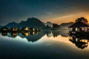 Foto Hintergrund das Himmel, Berge, Wasser, das See, das Berge, das Berge, Die. KI-generiert