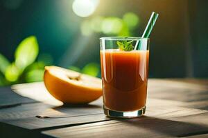 ein Glas von Orange Saft mit ein Stroh. KI-generiert foto