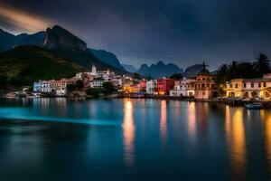 das Stadt, Dorf von Liangshan, China, beim Nacht. KI-generiert foto