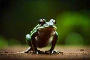 ein Frosch ist Stehen auf das Boden mit es ist Augen offen. KI-generiert foto