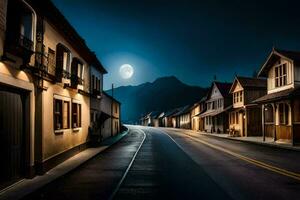 ein Straße beim Nacht mit ein voll Mond. KI-generiert foto