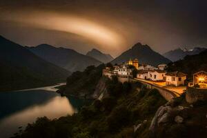 das Dorf von Person, Italien, beim Nacht. KI-generiert foto